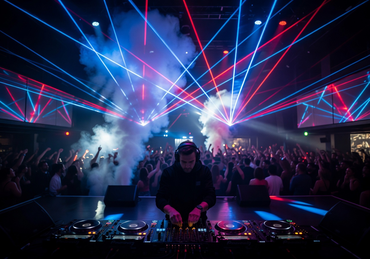 DJ performing on a nightclub stage used as background for terms of service page
