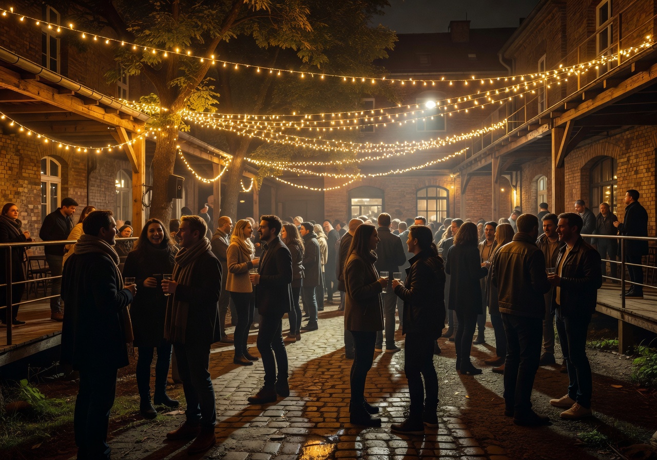 Warm atmospheric lighting at an outdoor nightclub venue used as background for cookie policy page